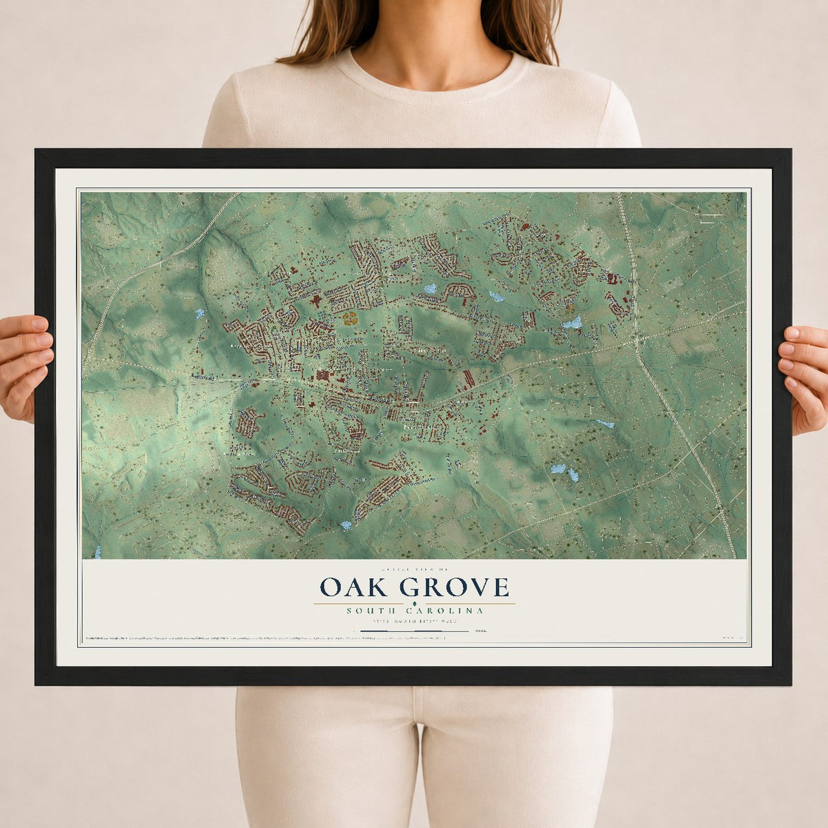 Map of Oak Grove, South Carolina, 18 x 24 inch print in a black wood frame