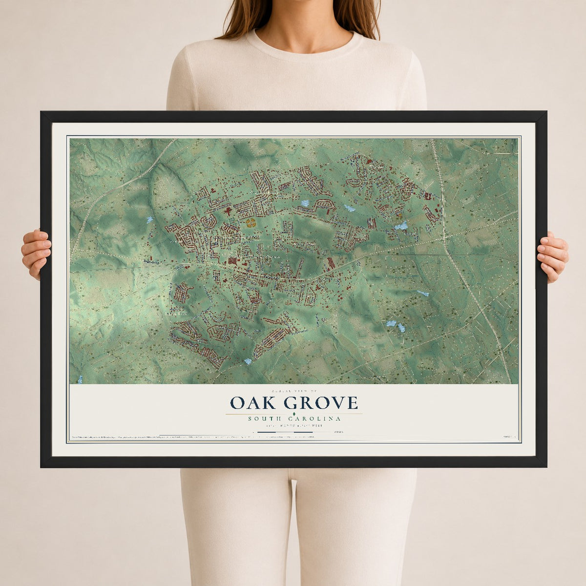 Map of Oak Grove, South Carolina, 24 x 36 inch print in a black wood frame