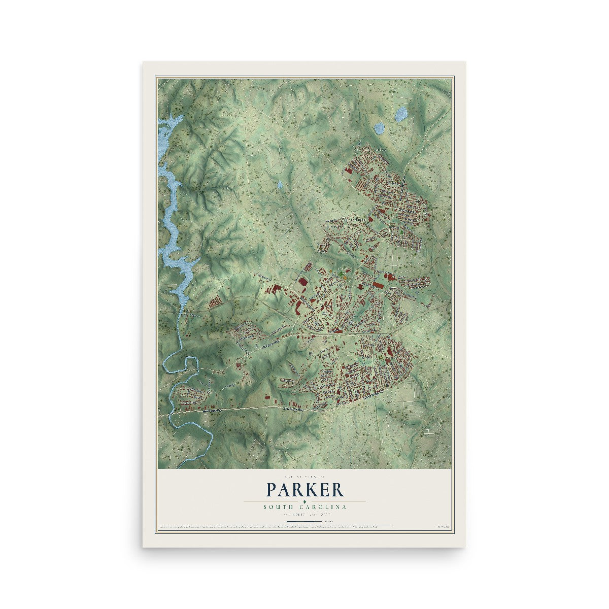 Map of Parker, South Carolina, 12 x 18 inch unframed archival matte print