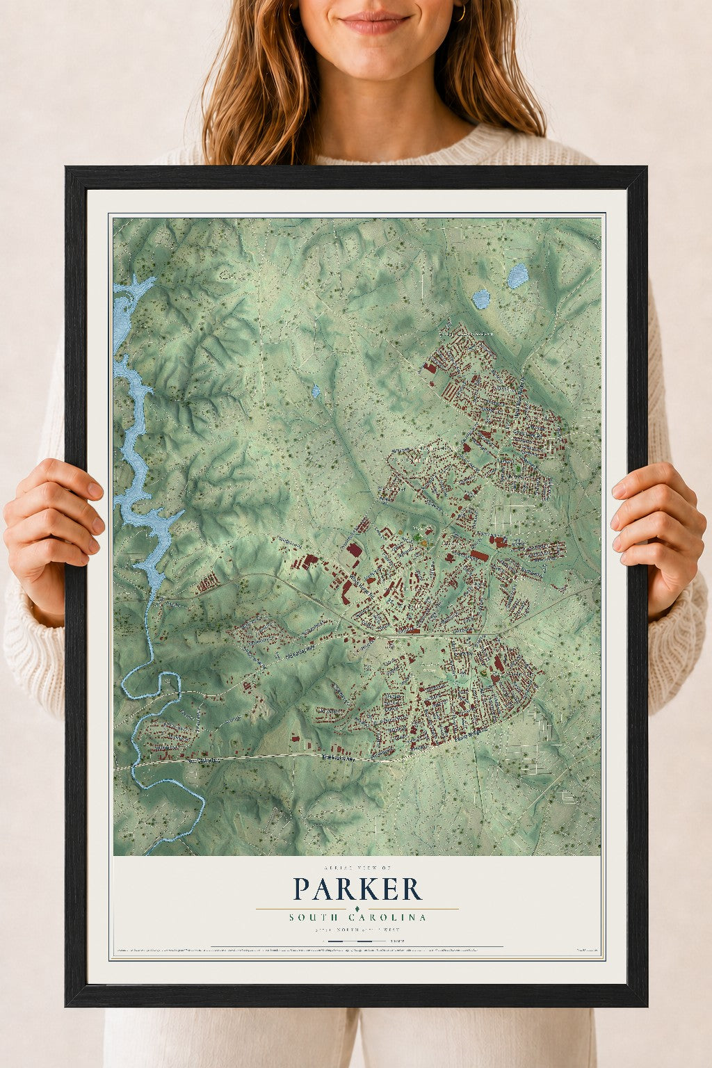 Map of Parker, South Carolina, 18 x 24 inch print in a black wood frame