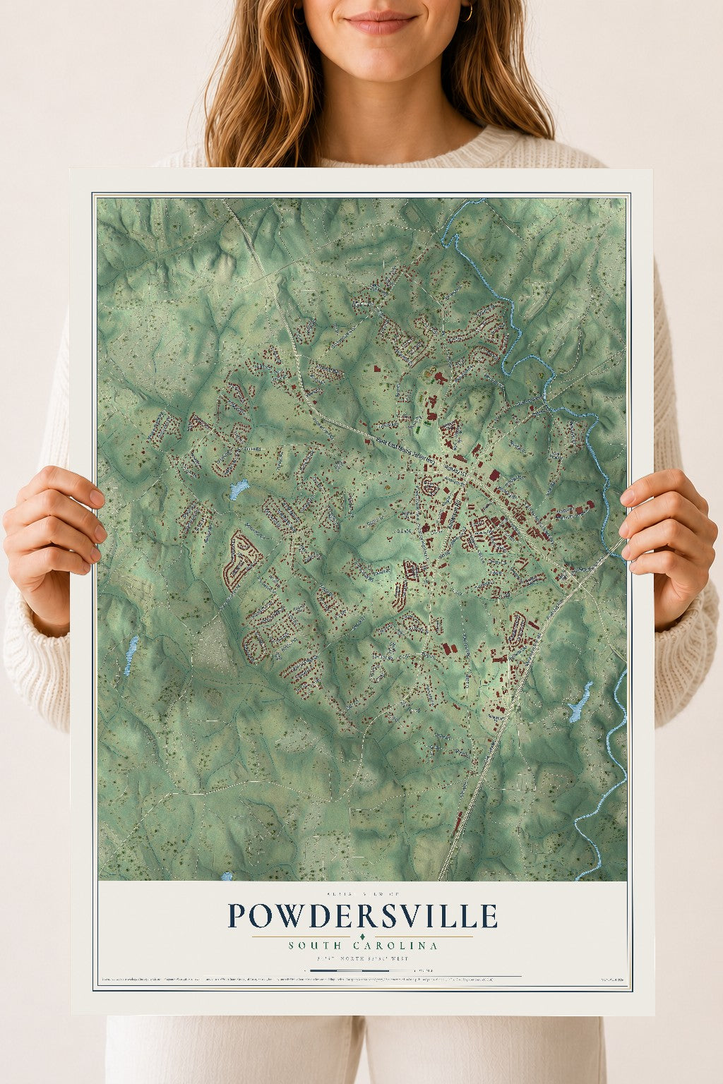 Map of Powdersville, South Carolina, 18 x 24 inch unframed archival matte print