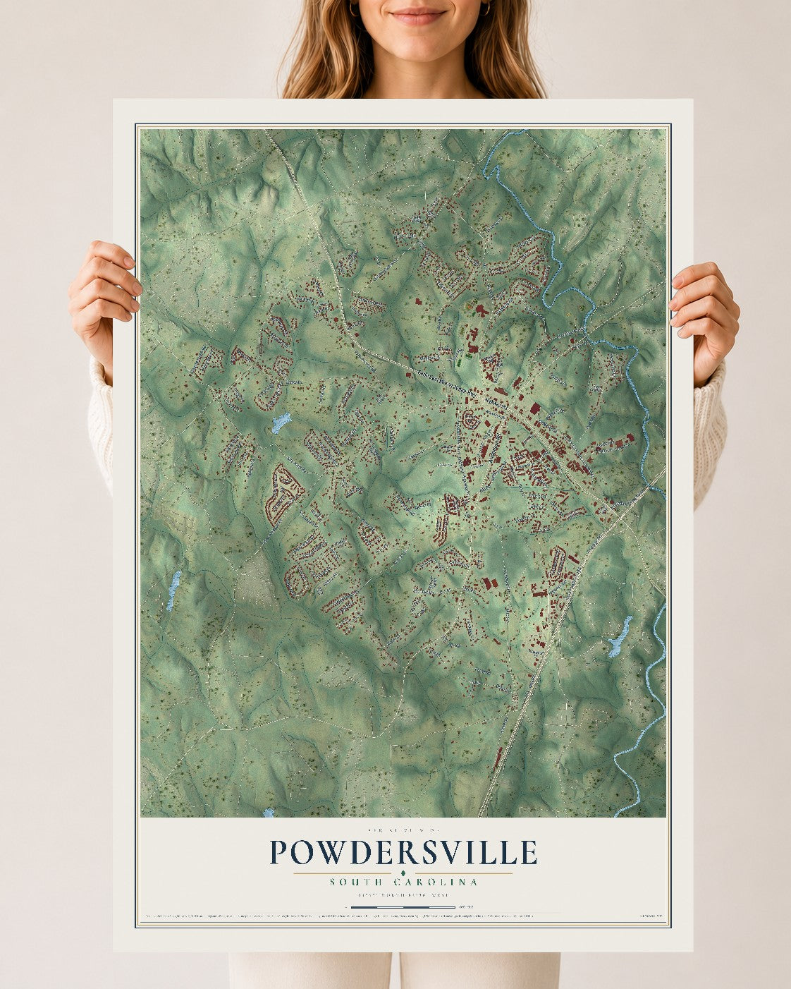 Map of Powdersville, South Carolina, 24 x 36 inch unframed archival matte print