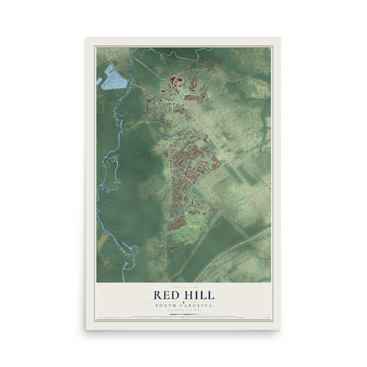 Map of Red Hill, South Carolina, 12 x 18 inch unframed archival matte print