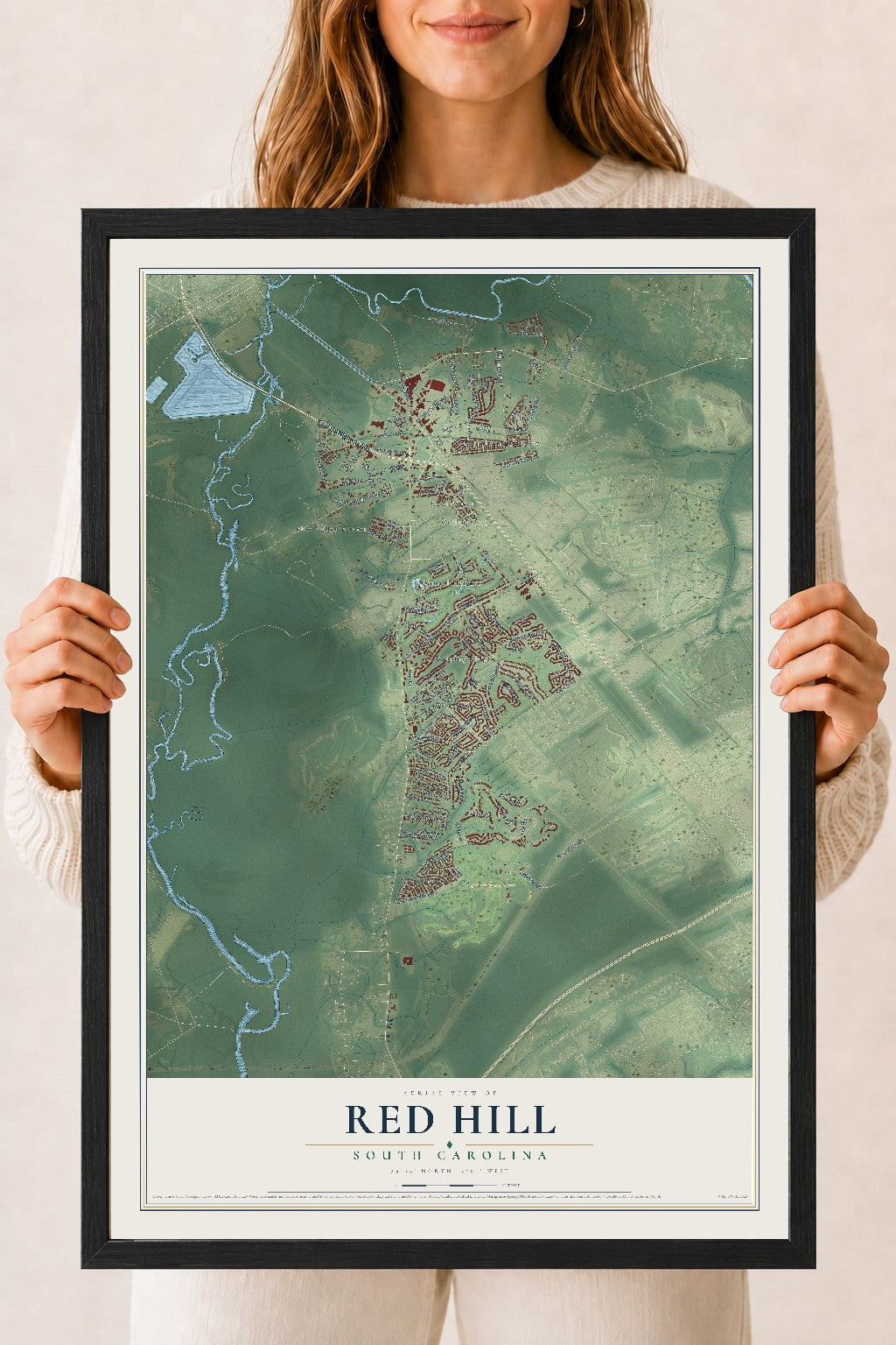 Map of Red Hill, South Carolina, 18 x 24 inch print in a black wood frame