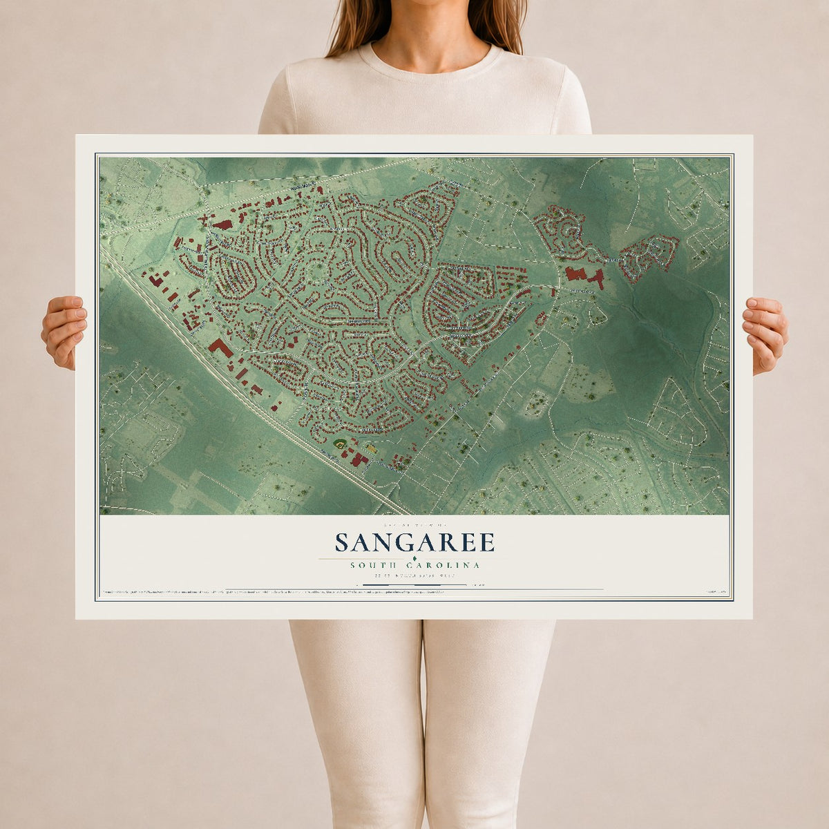 Map of Sangaree, South Carolina, 24 x 36 inch unframed archival matte print