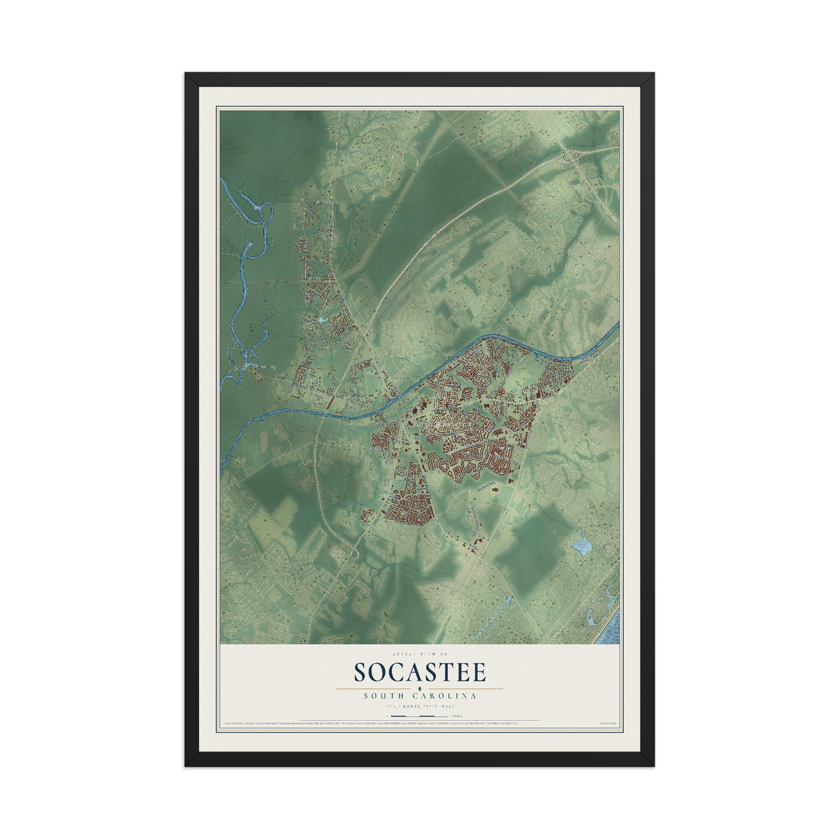 Map of Socastee, South Carolina, 12 x 18 inch print in a black wood frame