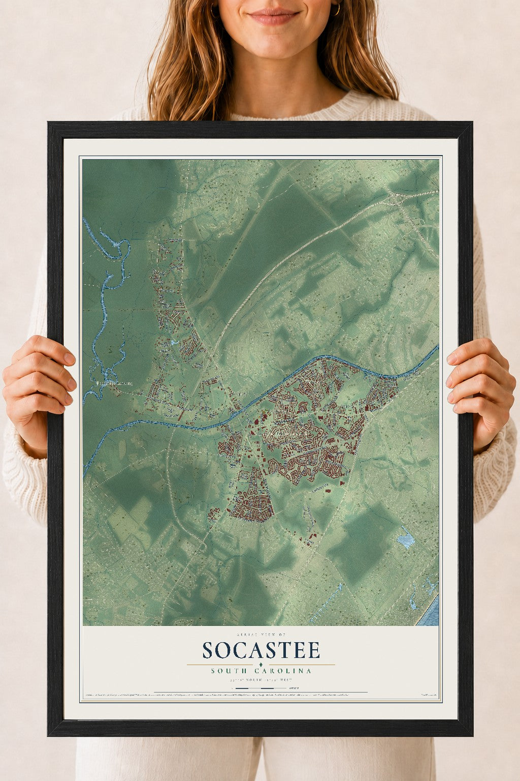 Map of Socastee, South Carolina, 18 x 24 inch print in a black wood frame