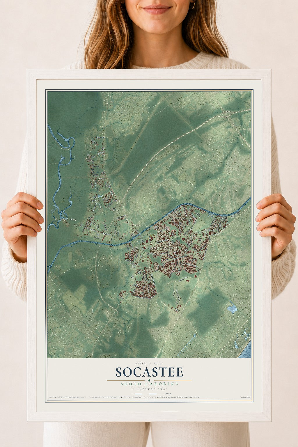 Map of Socastee, South Carolina, 18 x 24 inch print in a white wood frame
