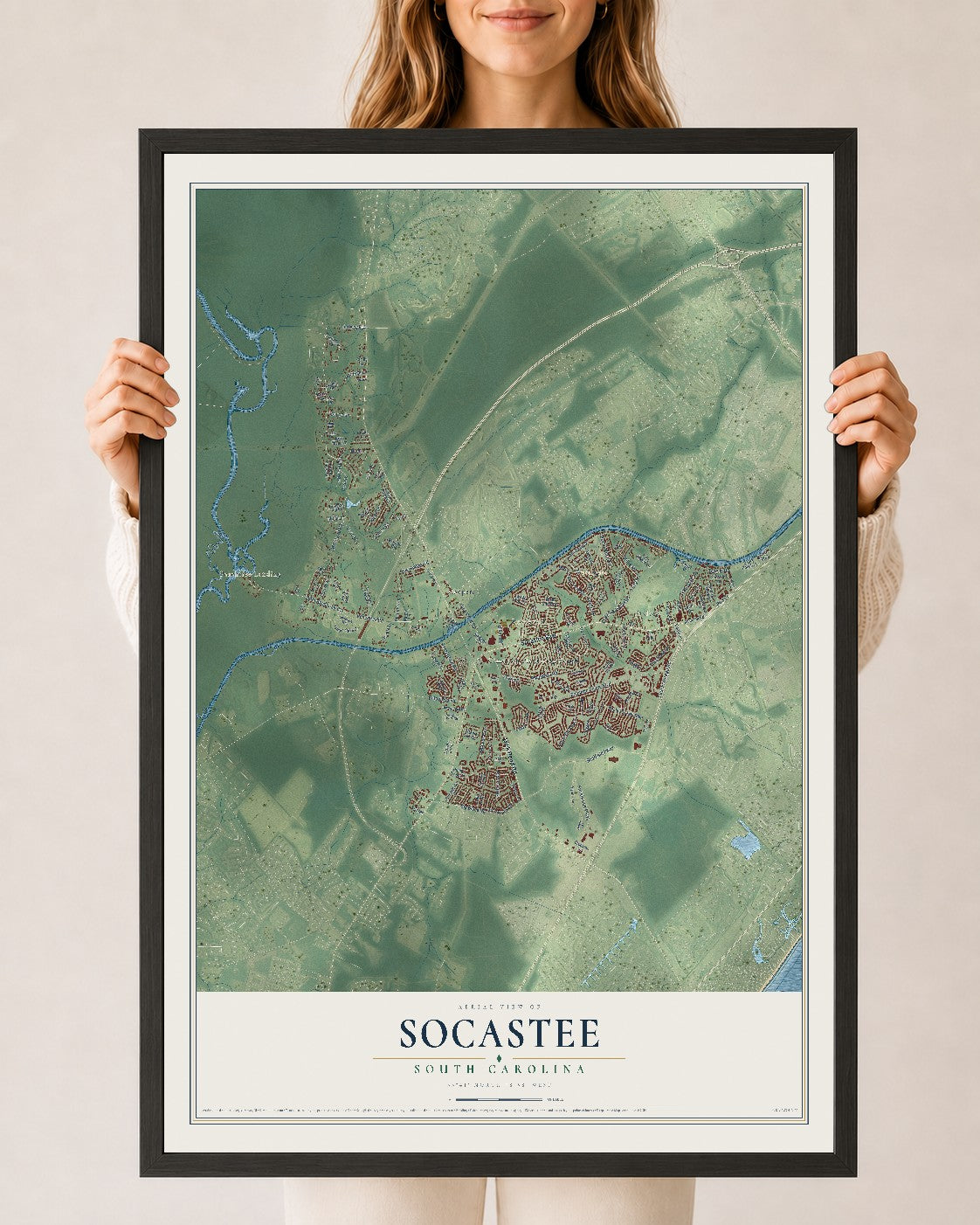 Map of Socastee, South Carolina, 24 x 36 inch print in a black wood frame