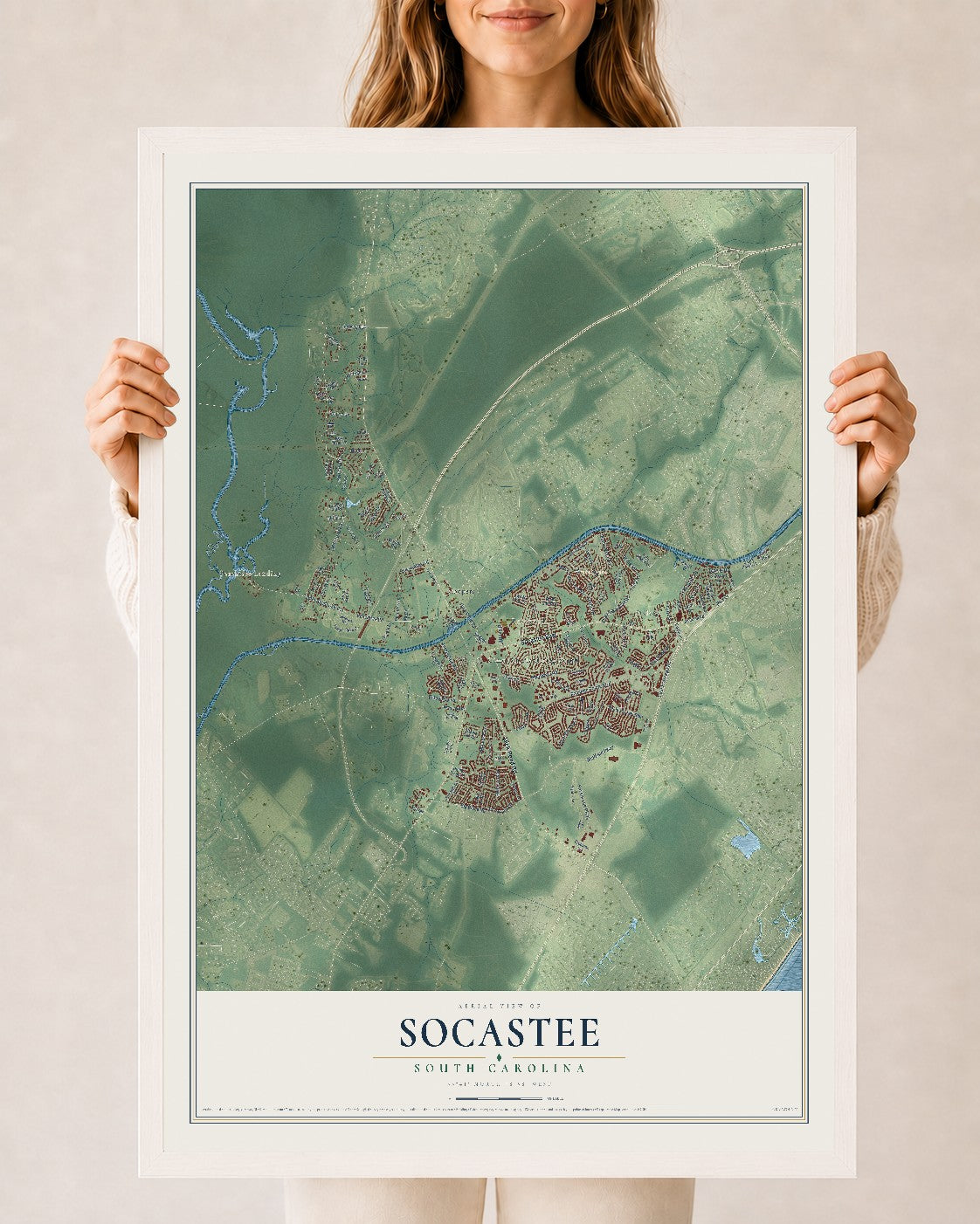 Map of Socastee, South Carolina, 24 x 36 inch print in a white wood frame