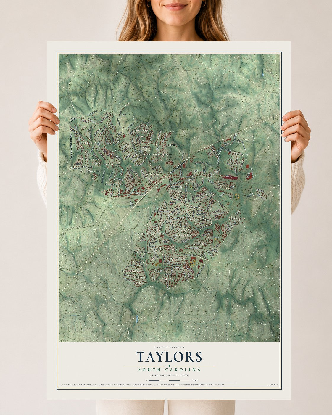 Map of Taylors, South Carolina, 24 x 36 inch unframed archival matte print