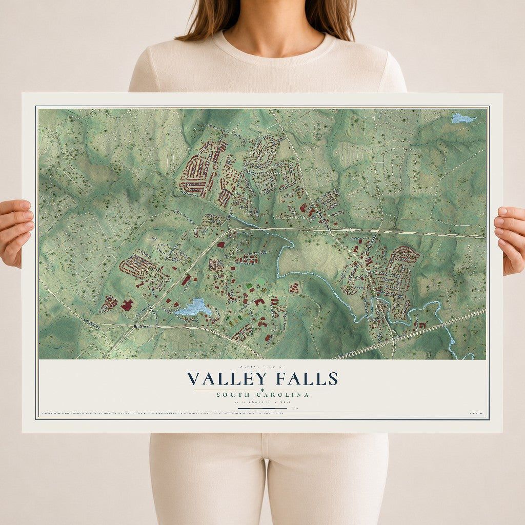 Map of Valley Falls, South Carolina, 18 x 24 inch unframed archival matte print