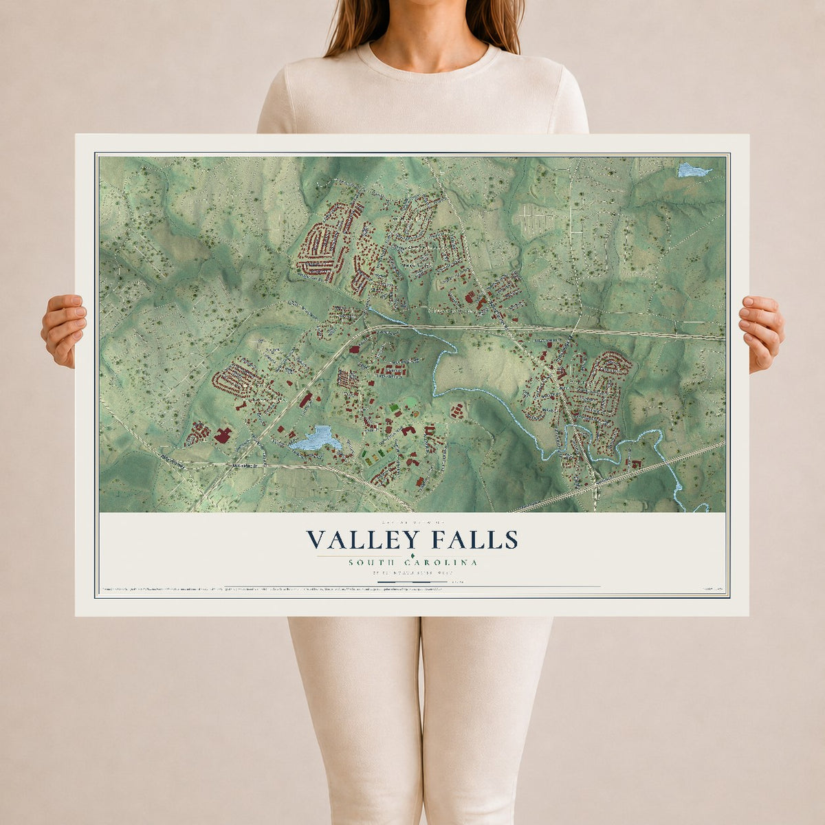 Map of Valley Falls, South Carolina, 24 x 36 inch unframed archival matte print