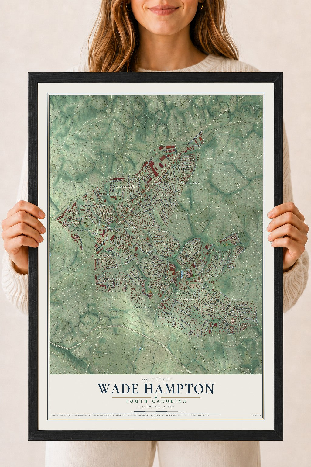 Map of Wade Hampton, South Carolina, 18 x 24 inch print in a black wood frame