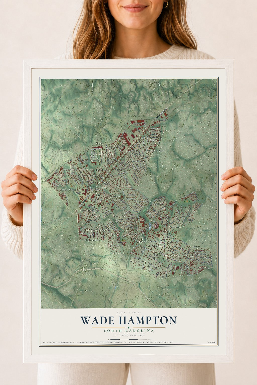 Map of Wade Hampton, South Carolina, 18 x 24 inch print in a white wood frame