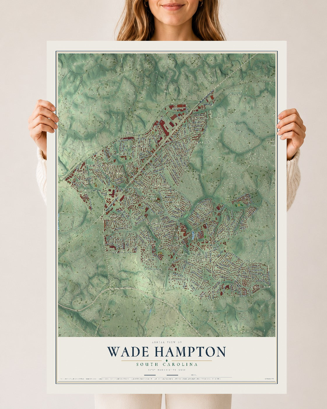 Map of Wade Hampton, South Carolina, 24 x 36 inch unframed archival matte print