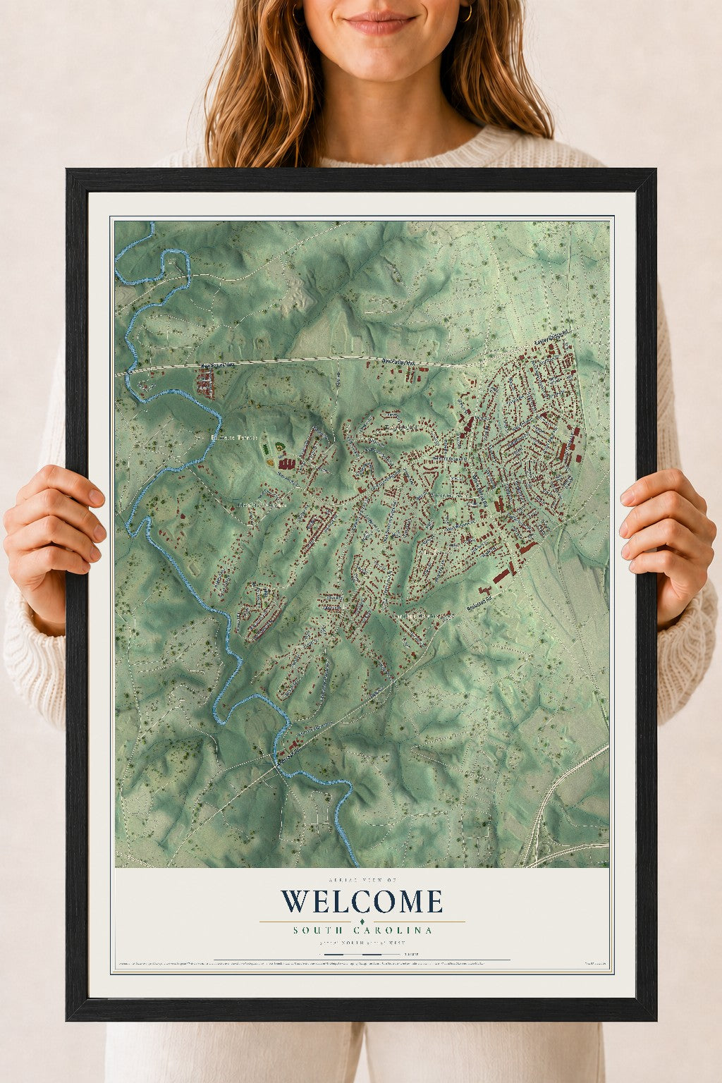 Map of Welcome, South Carolina, 18 x 24 inch print in a black wood frame
