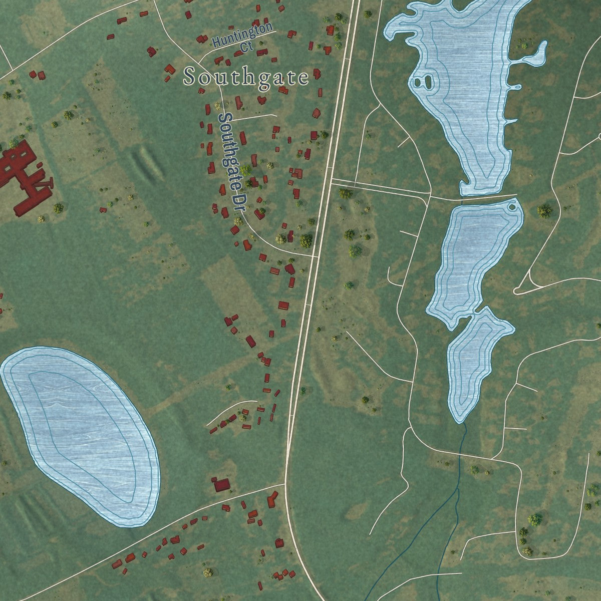 Close-up of the map of Privateer, South Carolina print showing street and building detail