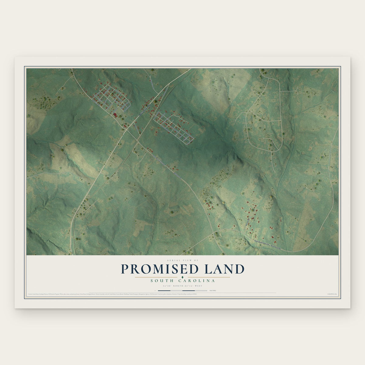 Promised Land, South Carolina map print, the full design