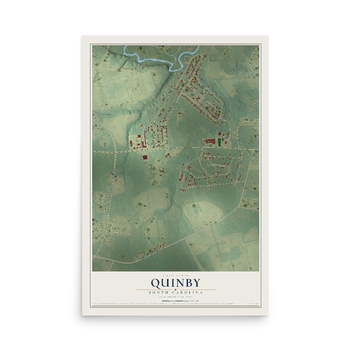 Map of Quinby, South Carolina, 12 x 18 inch unframed archival matte print