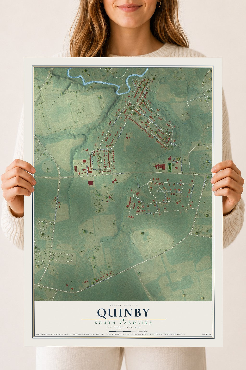 Map of Quinby, South Carolina, 18 x 24 inch unframed archival matte print