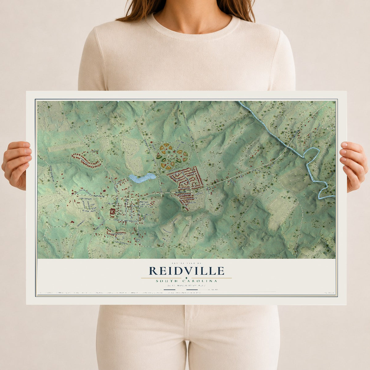 Map of Reidville, South Carolina, 12 x 18 inch unframed archival matte print