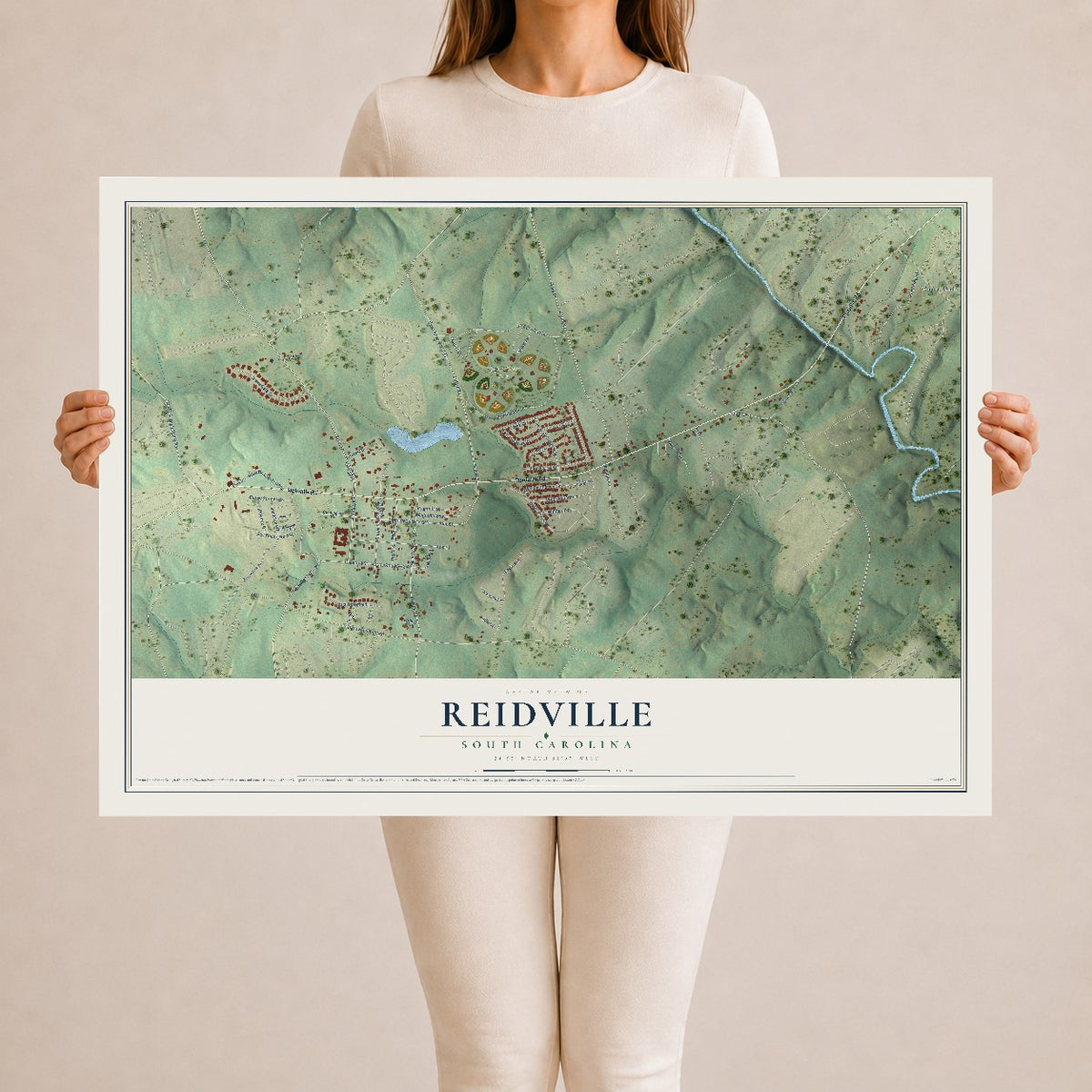 Map of Reidville, South Carolina, 24 x 36 inch unframed archival matte print