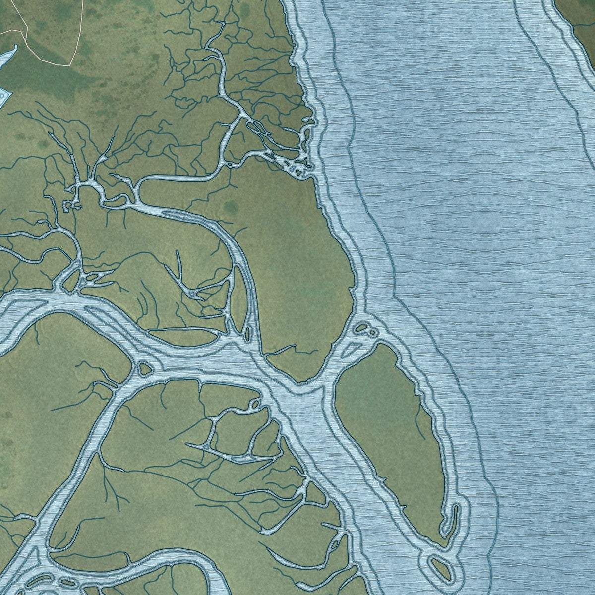 Second close-up of the map of Ridgeland, South Carolina print showing more streets and buildings