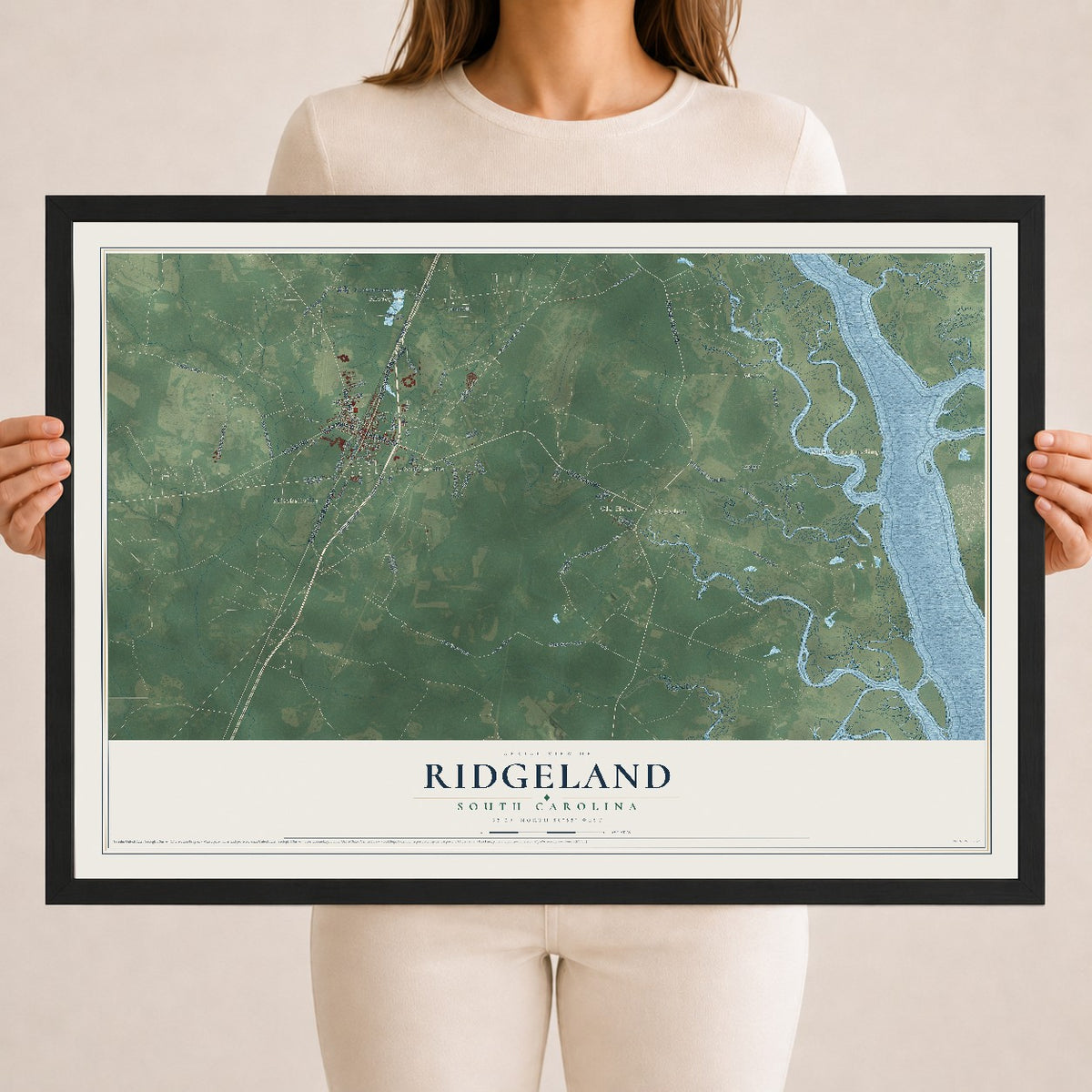 Map of Ridgeland, South Carolina, 18 x 24 inch print in a black wood frame