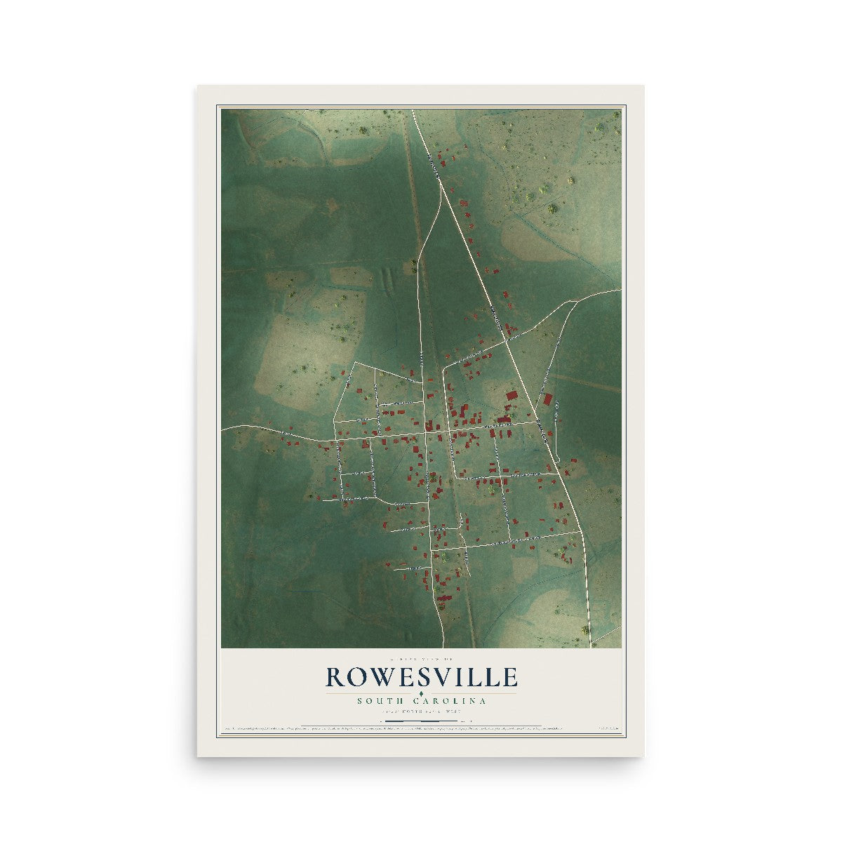 Map of Rowesville, South Carolina, 12 x 18 inch unframed archival matte print