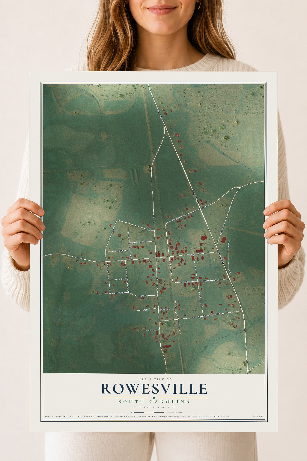 Map of Rowesville, South Carolina, 18 x 24 inch unframed archival matte print