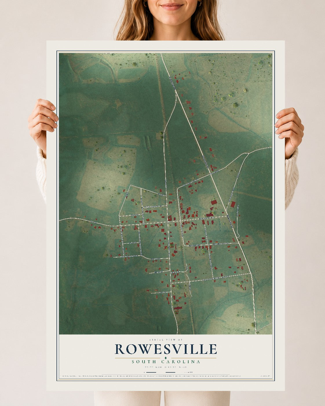 Map of Rowesville, South Carolina, 24 x 36 inch unframed archival matte print