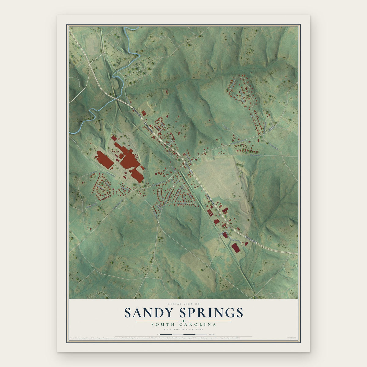 Sandy Springs, South Carolina map print, the full design