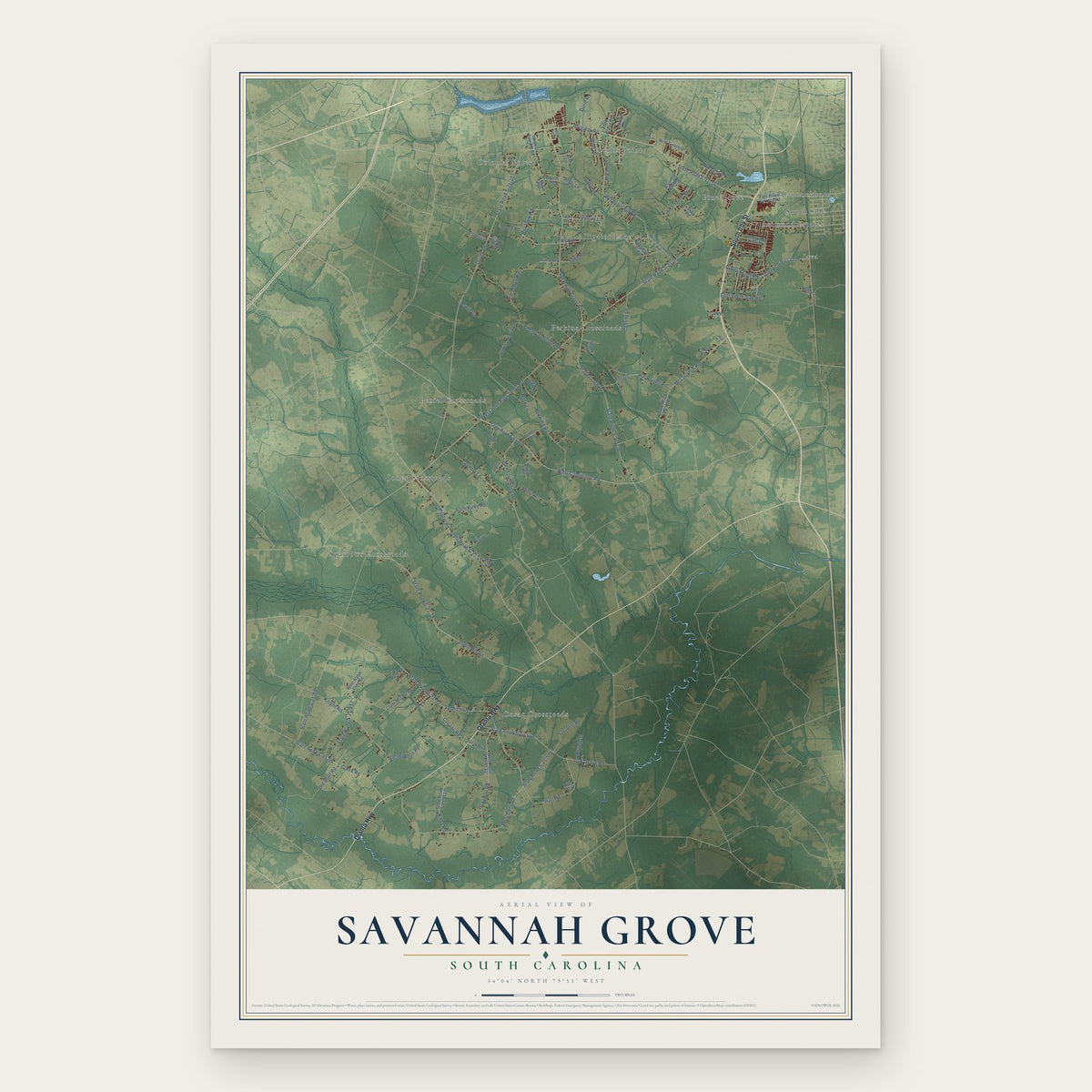 Savannah Grove, South Carolina map print, the full design