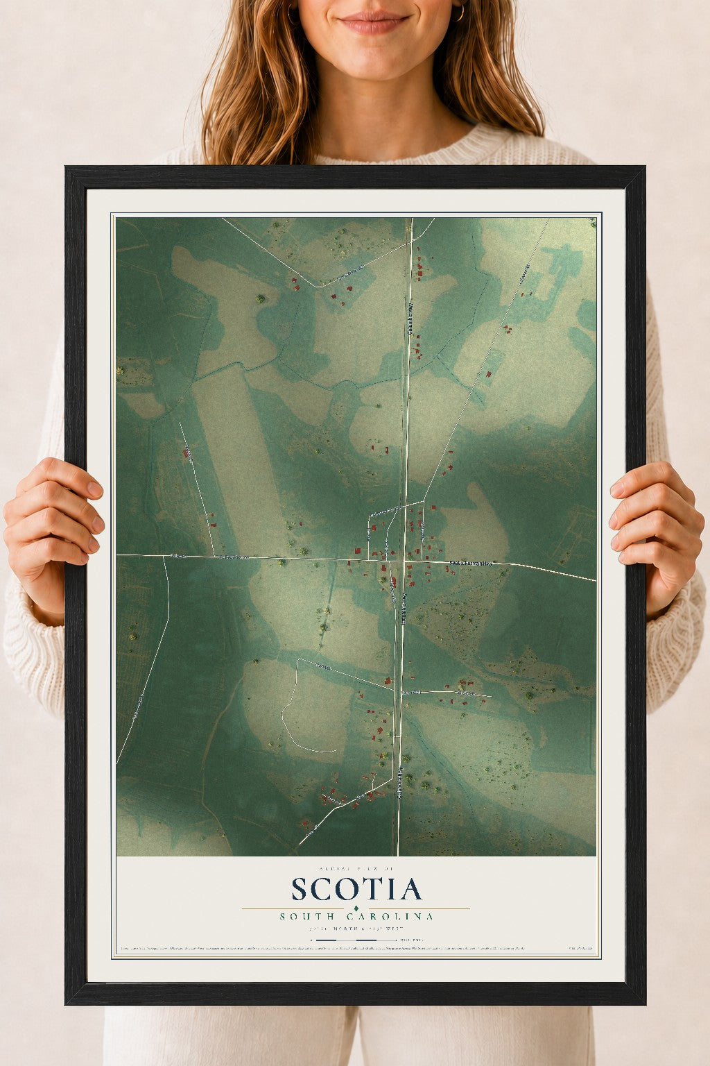 Map of Scotia, South Carolina, 18 x 24 inch print in a black wood frame