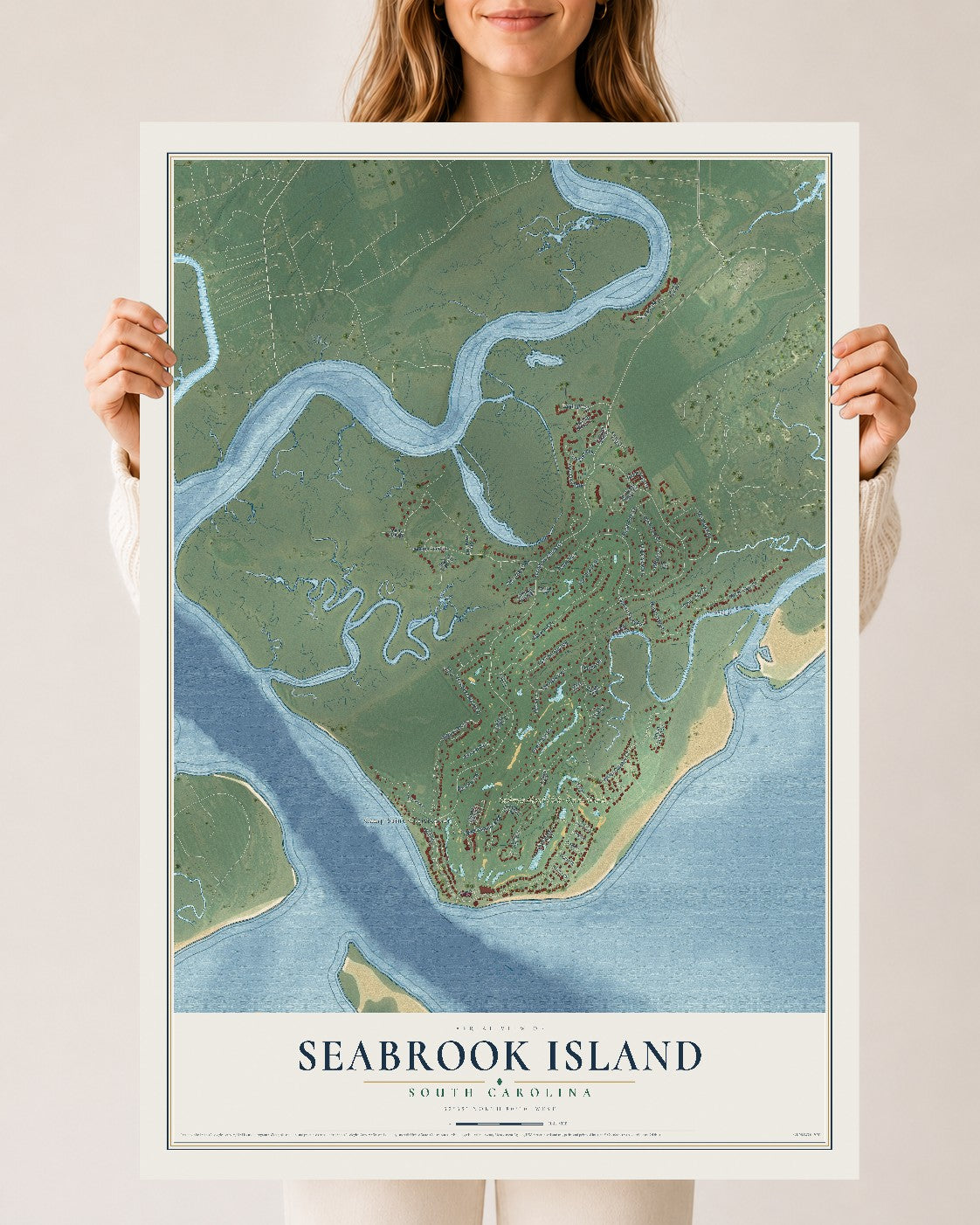 Map of Seabrook Island, South Carolina, 24 x 36 inch unframed archival matte print
