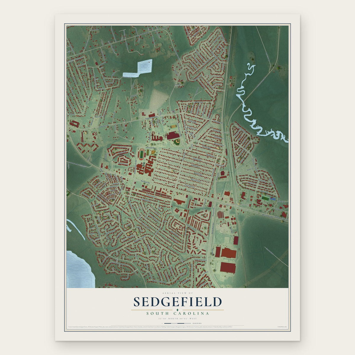 Sedgefield, South Carolina map print, the full design