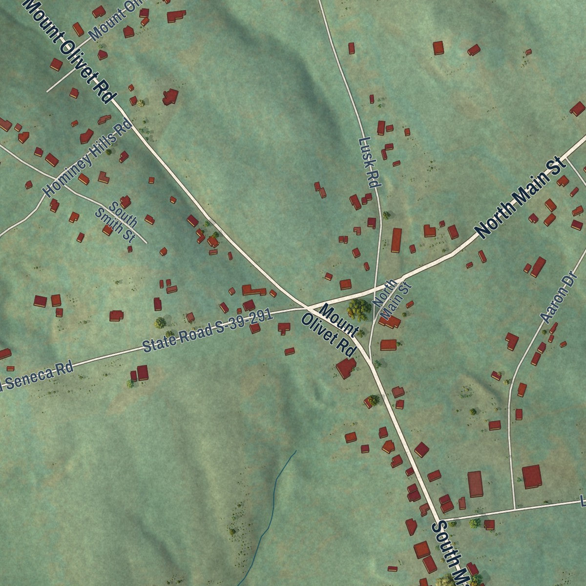 Second close-up of the map of Six Mile, South Carolina print showing more streets and buildings