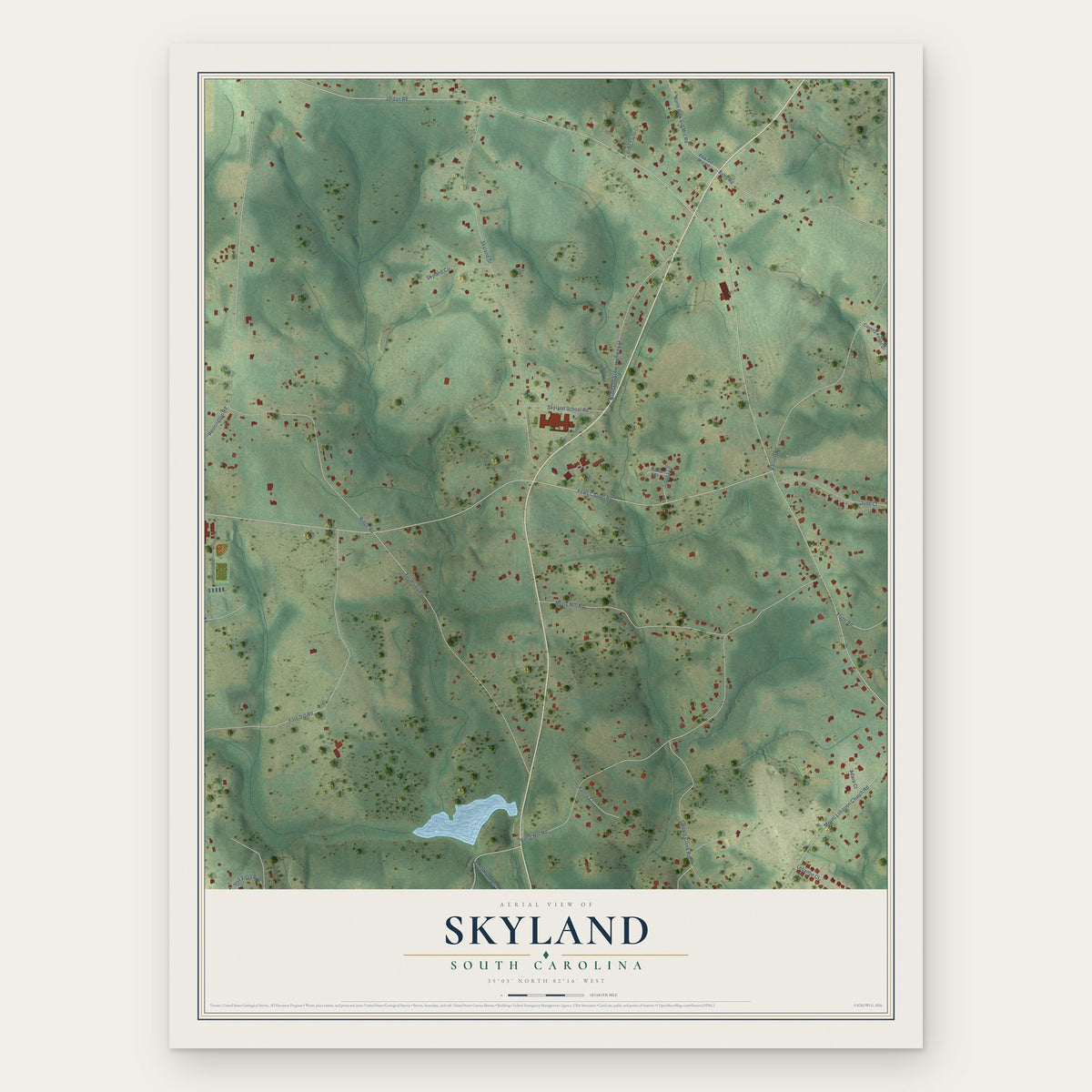Skyland, South Carolina map print, the full design