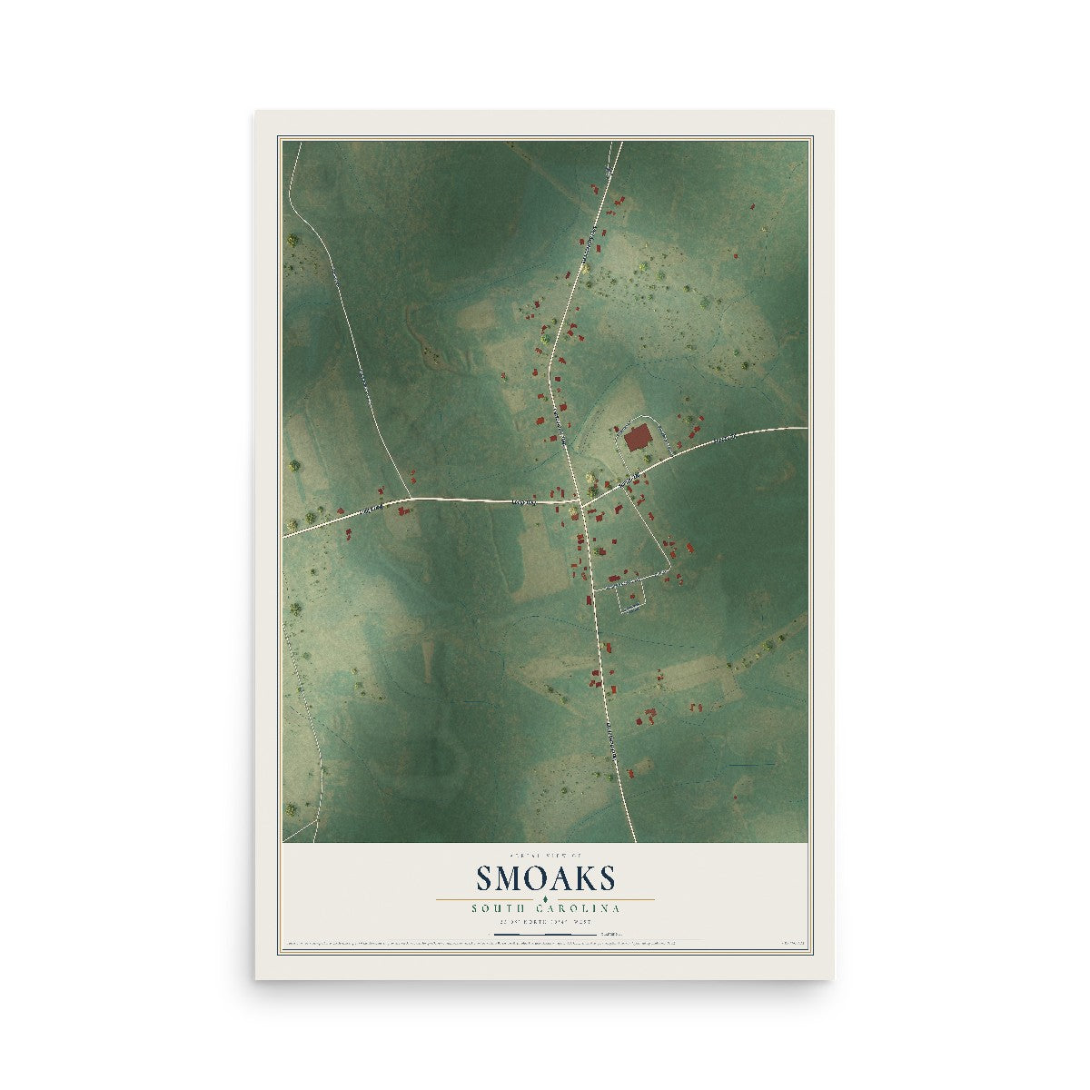 Map of Smoaks, South Carolina, 12 x 18 inch unframed archival matte print