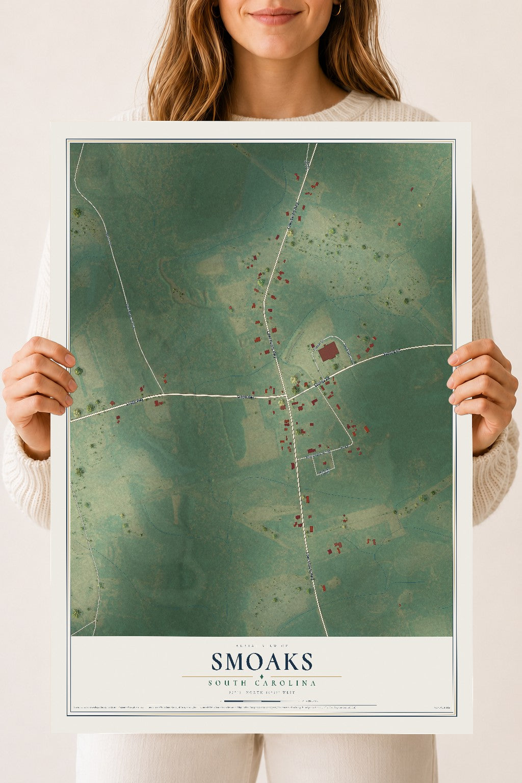 Map of Smoaks, South Carolina, 18 x 24 inch unframed archival matte print