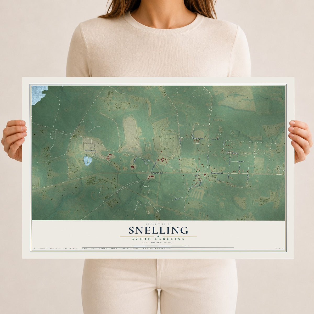 Map of Snelling, South Carolina, 12 x 18 inch unframed archival matte print