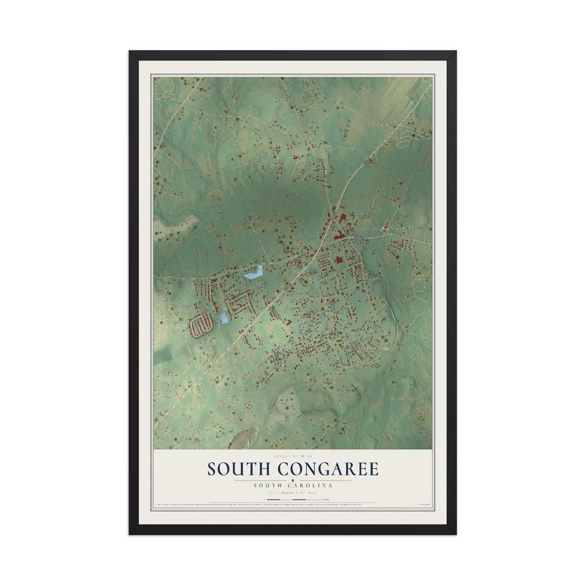 Map of South Congaree, South Carolina, 12 x 18 inch print in a black wood frame