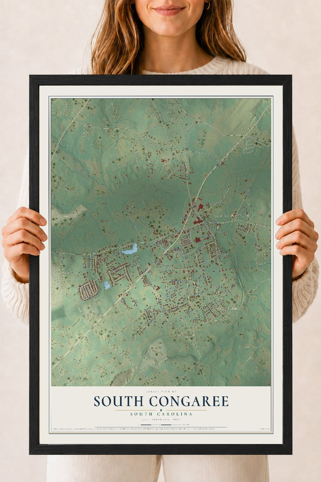Map of South Congaree, South Carolina, 18 x 24 inch print in a black wood frame