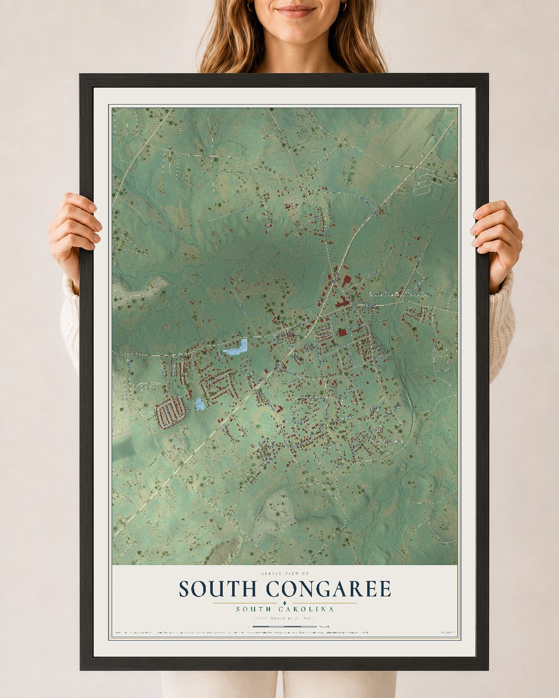 Map of South Congaree, South Carolina, 24 x 36 inch print in a black wood frame