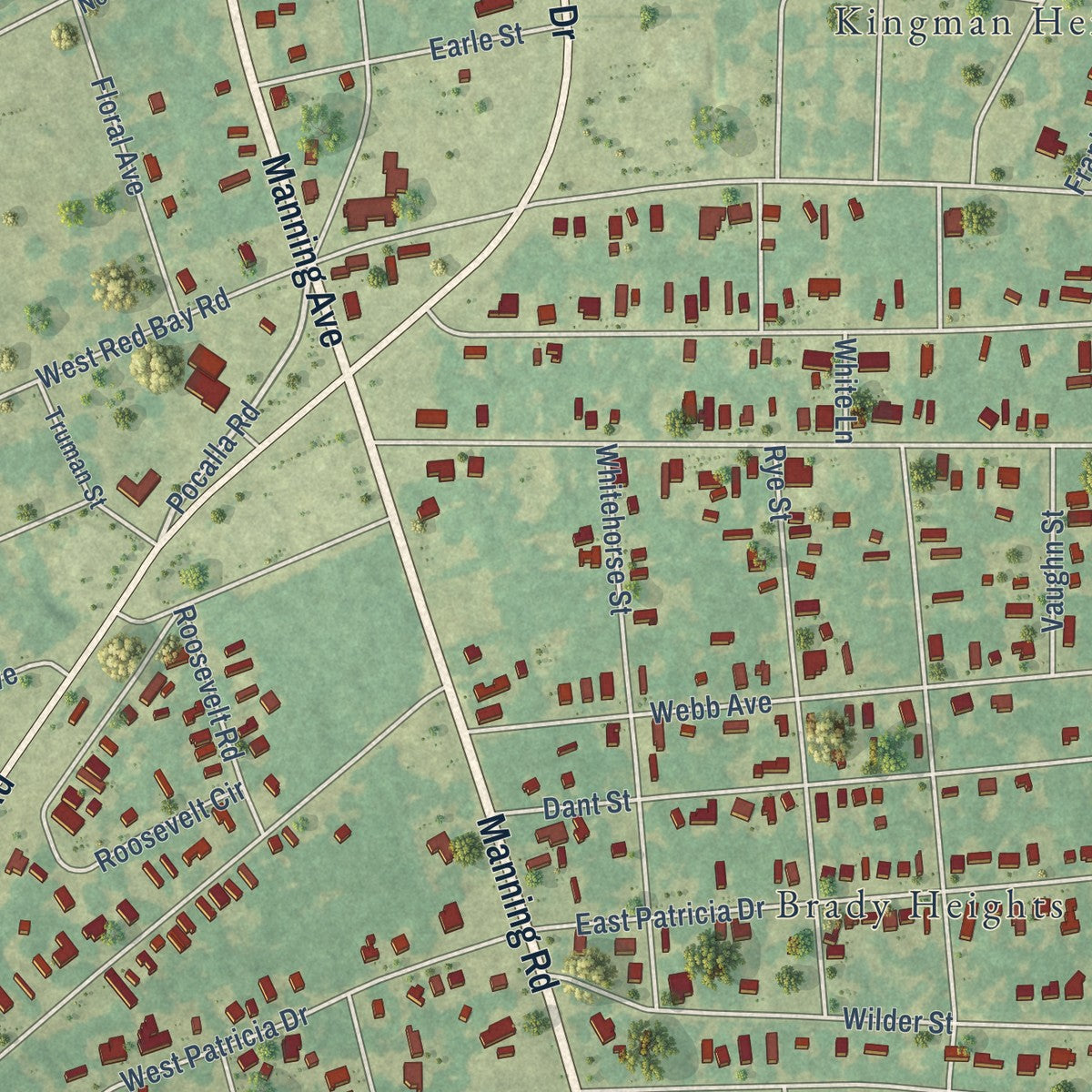 Close-up of the map of South Sumter, South Carolina print showing street and building detail