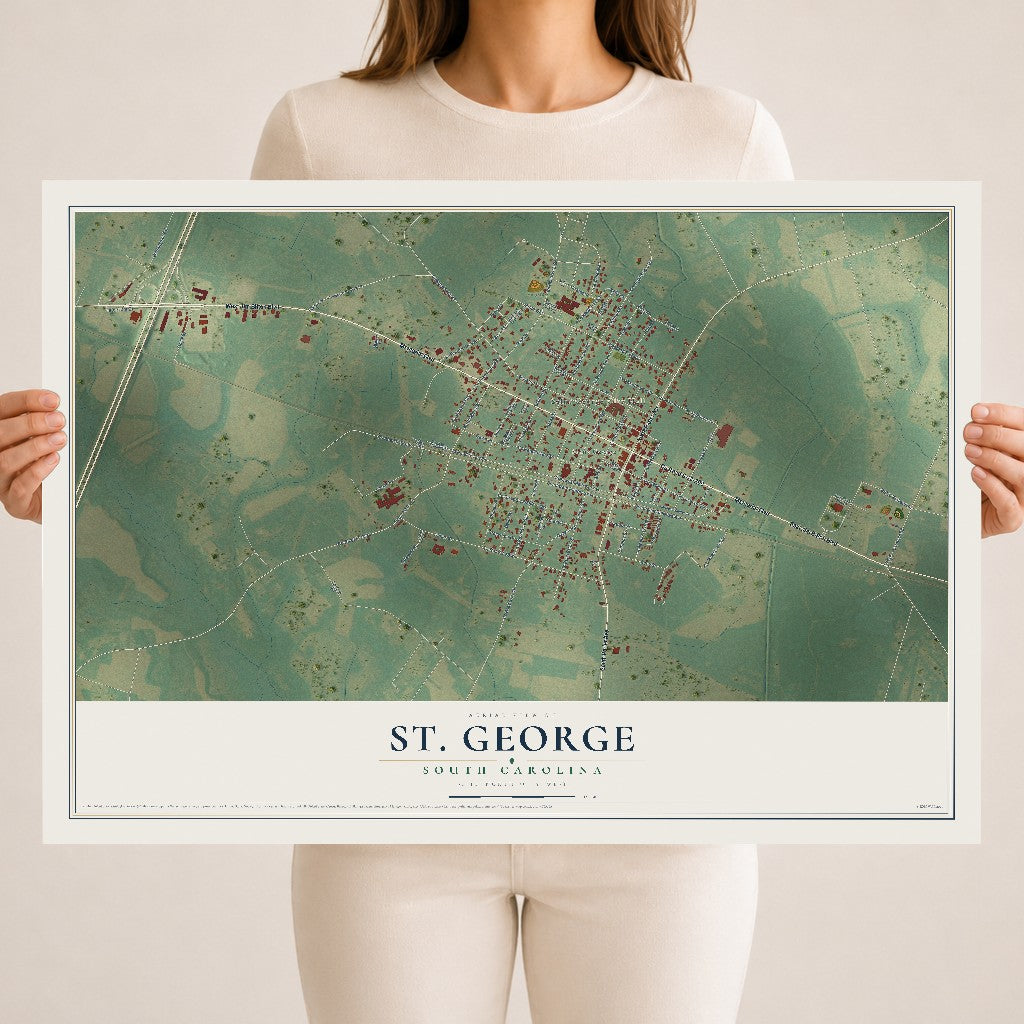 Map of St. George, South Carolina, 18 x 24 inch unframed archival matte print