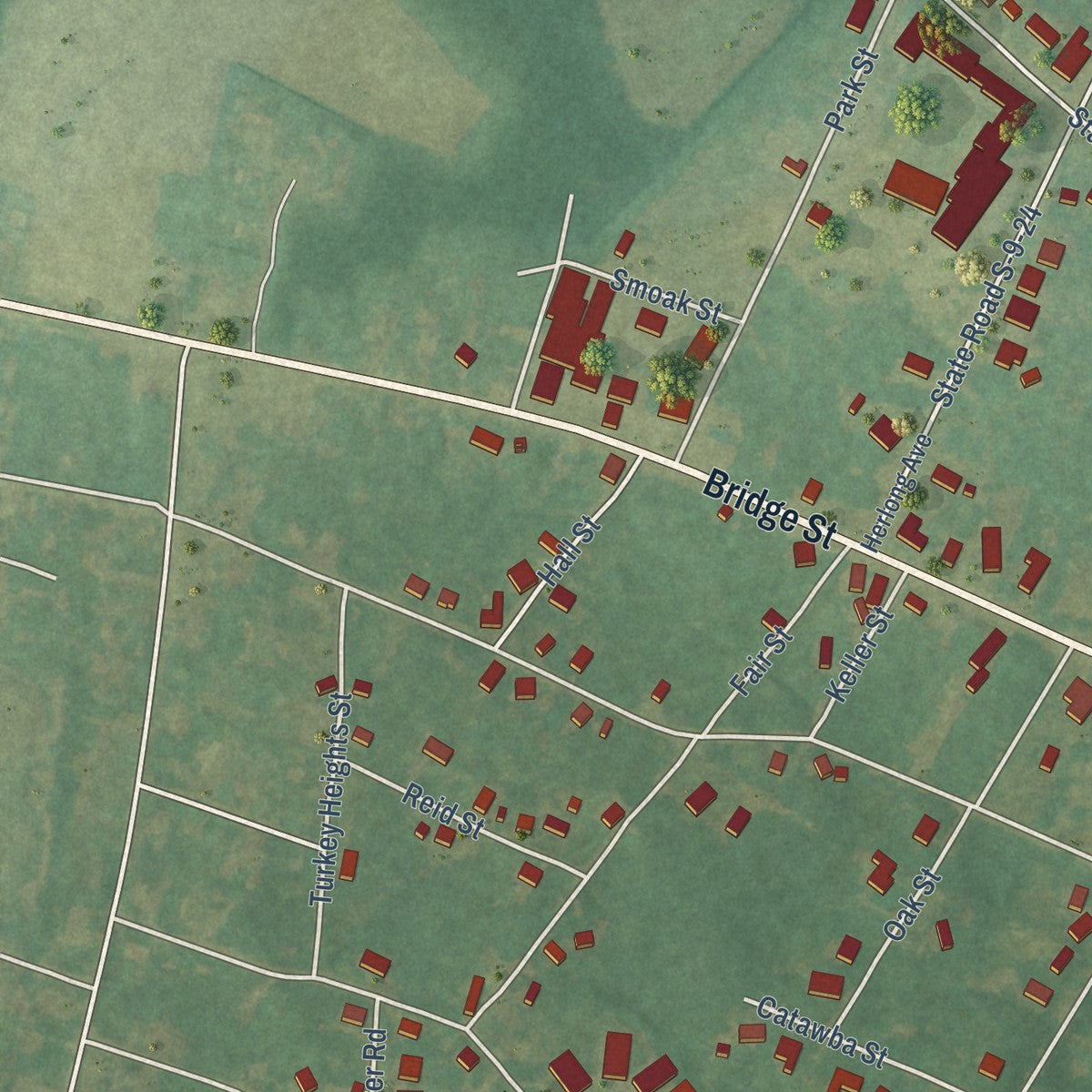 Second close-up of the map of St. Matthews, South Carolina print showing more streets and buildings