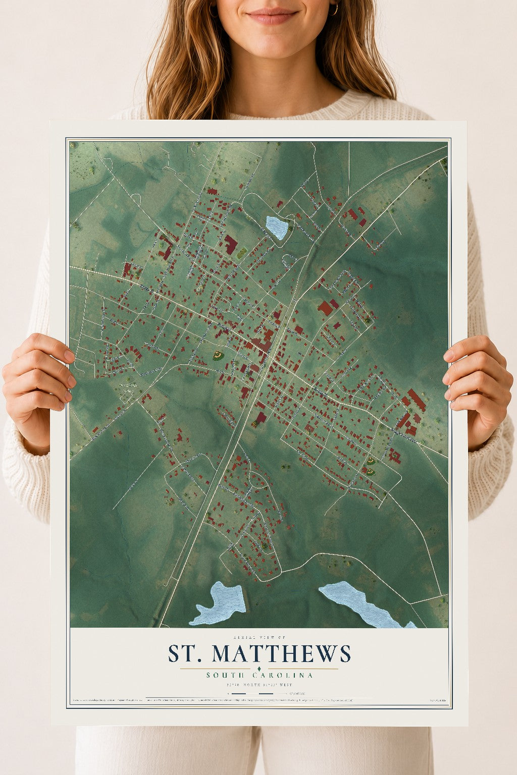Map of St. Matthews, South Carolina, 18 x 24 inch unframed archival matte print