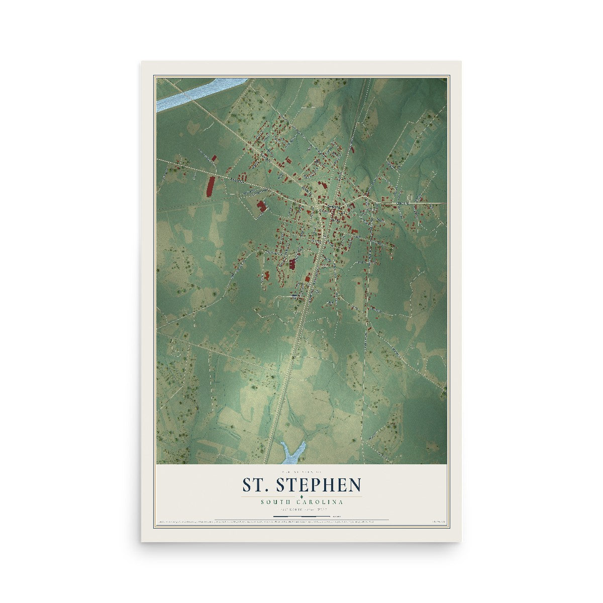 Map of St. Stephen, South Carolina, 12 x 18 inch unframed archival matte print